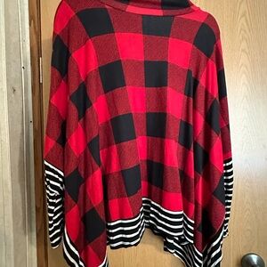 Chic Red and Black Plaid Women's Poncho